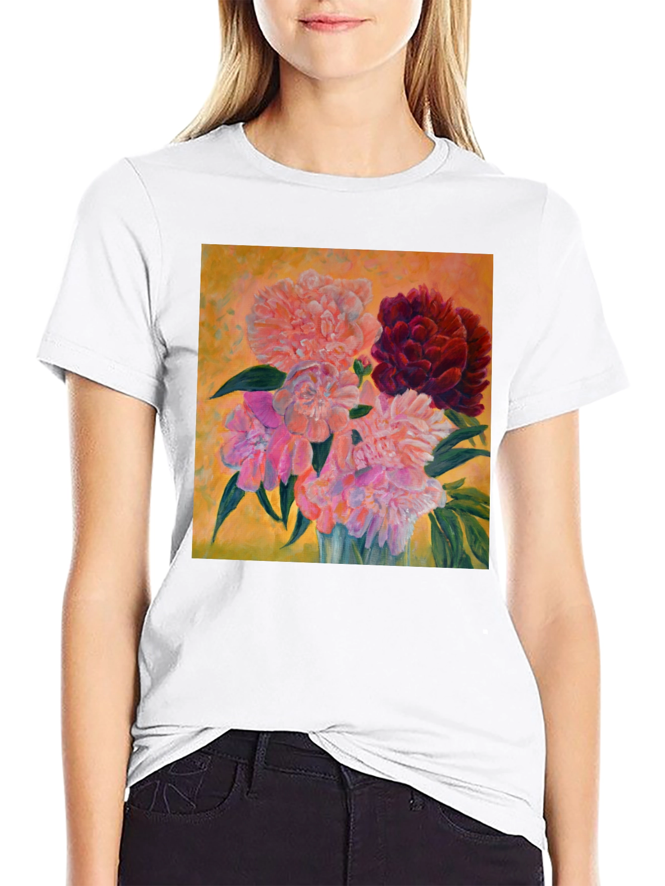 Floral Art T-Shirt - Unique Peony Design