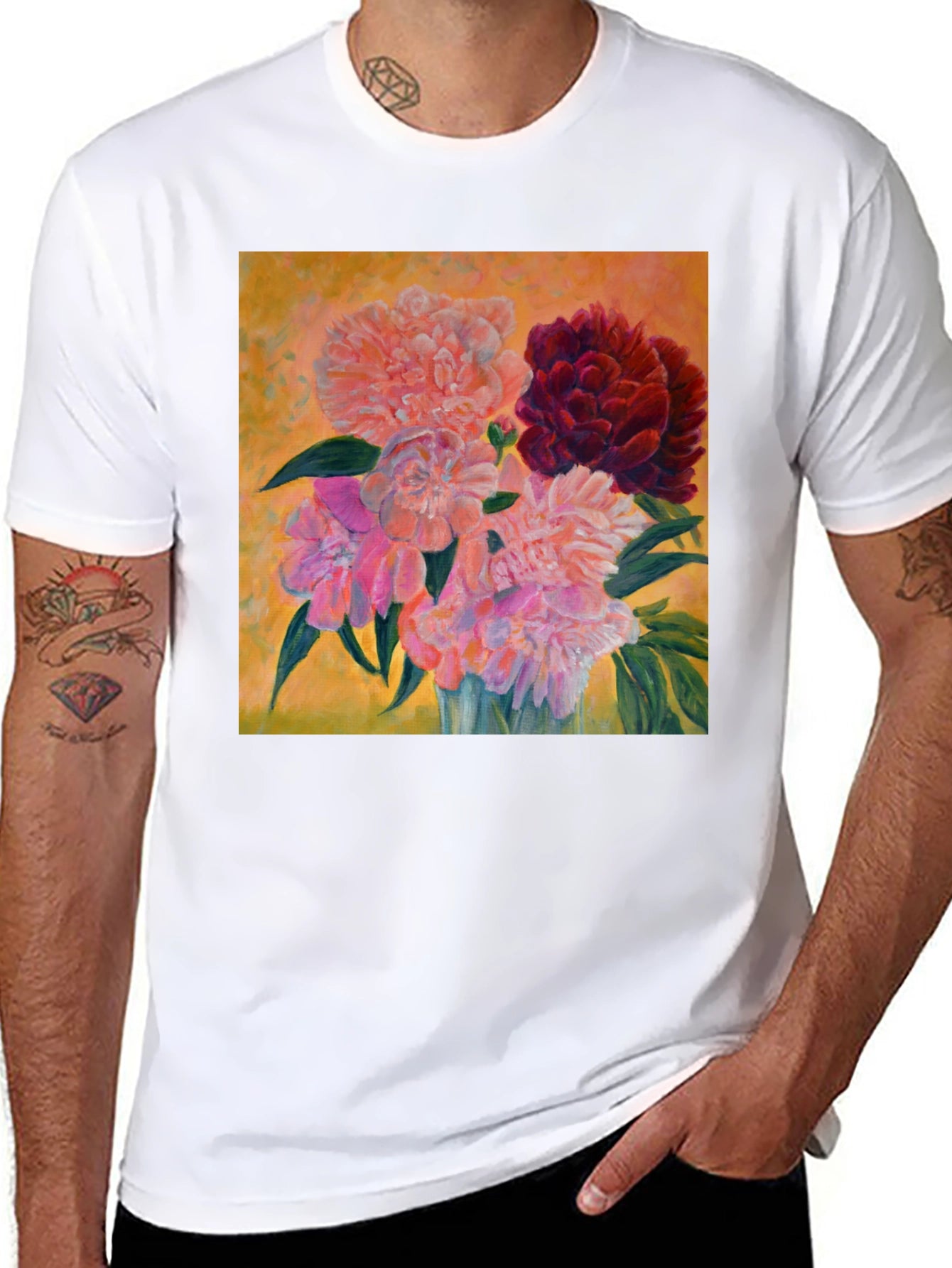Floral Art T-Shirt - Unique Peony Design