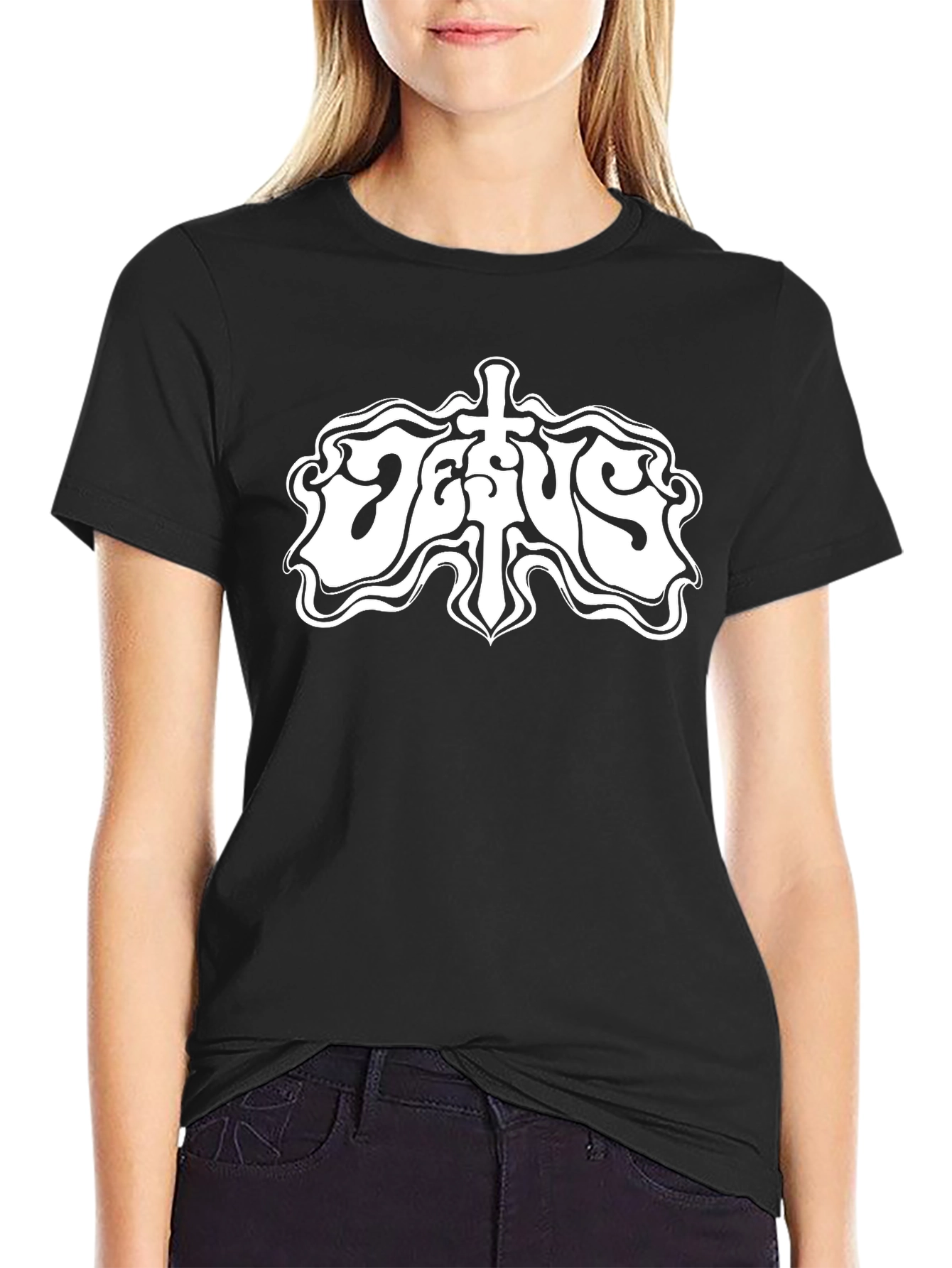 Jesus Graphic Print Black T-Shirt