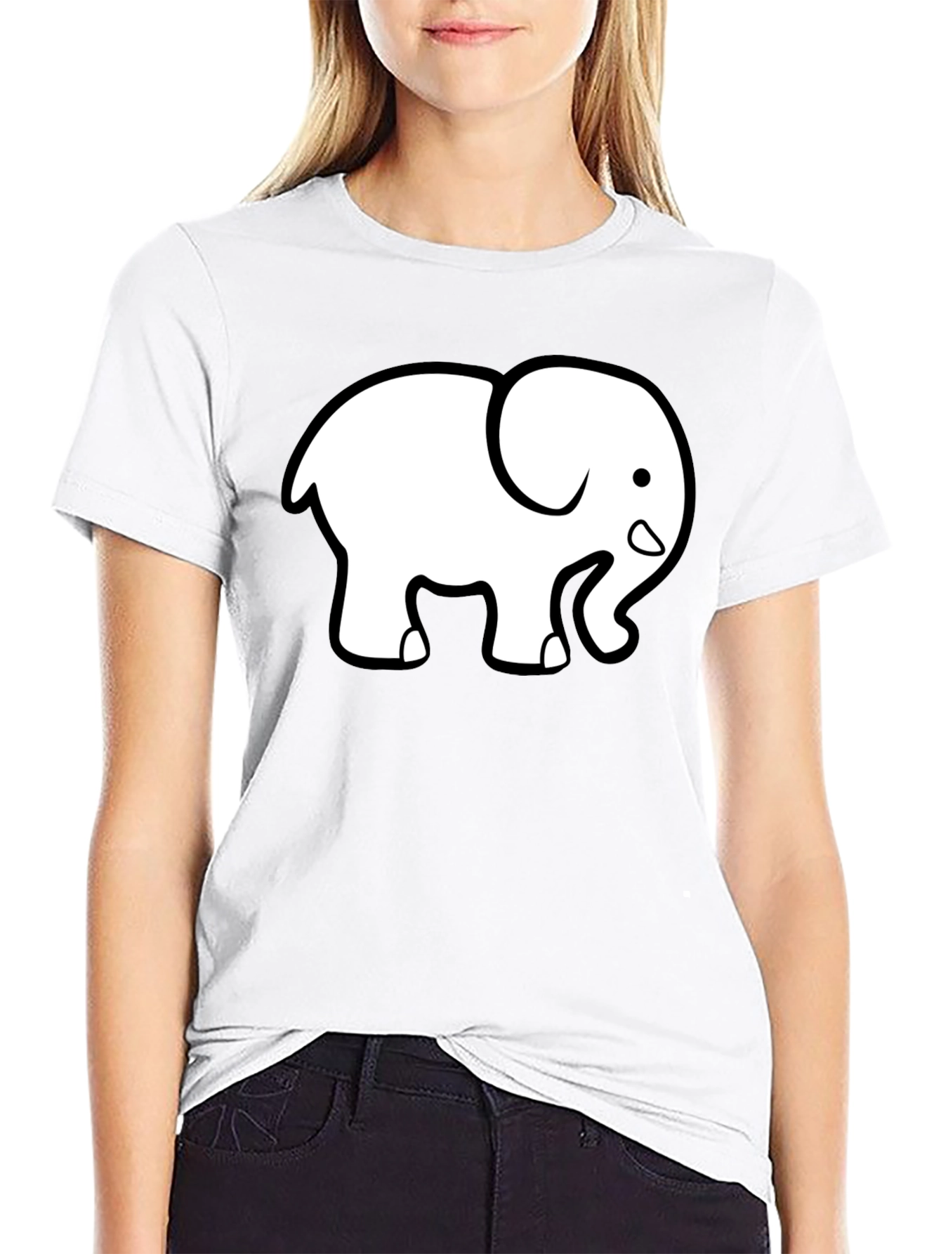 Cute Elephant Graphic Tee - Black Cotton T-Shirt