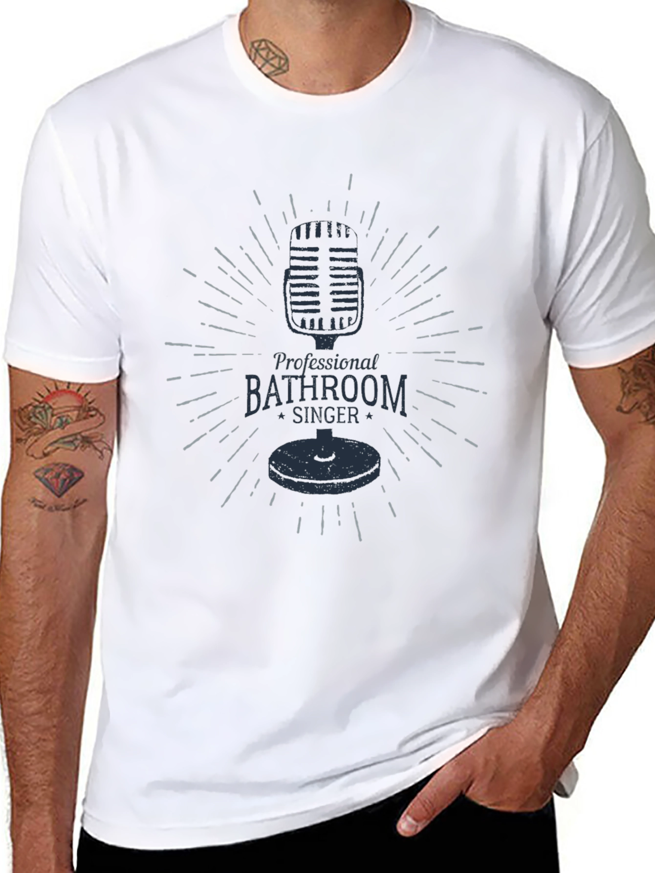 Retro Microphone Bathroom Singer Black Graphic T-Shirt