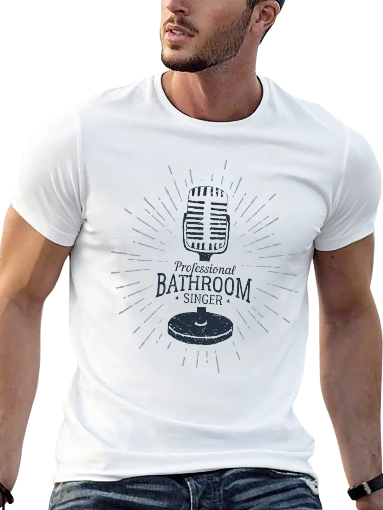 Retro Microphone Bathroom Singer Black Graphic T-Shirt