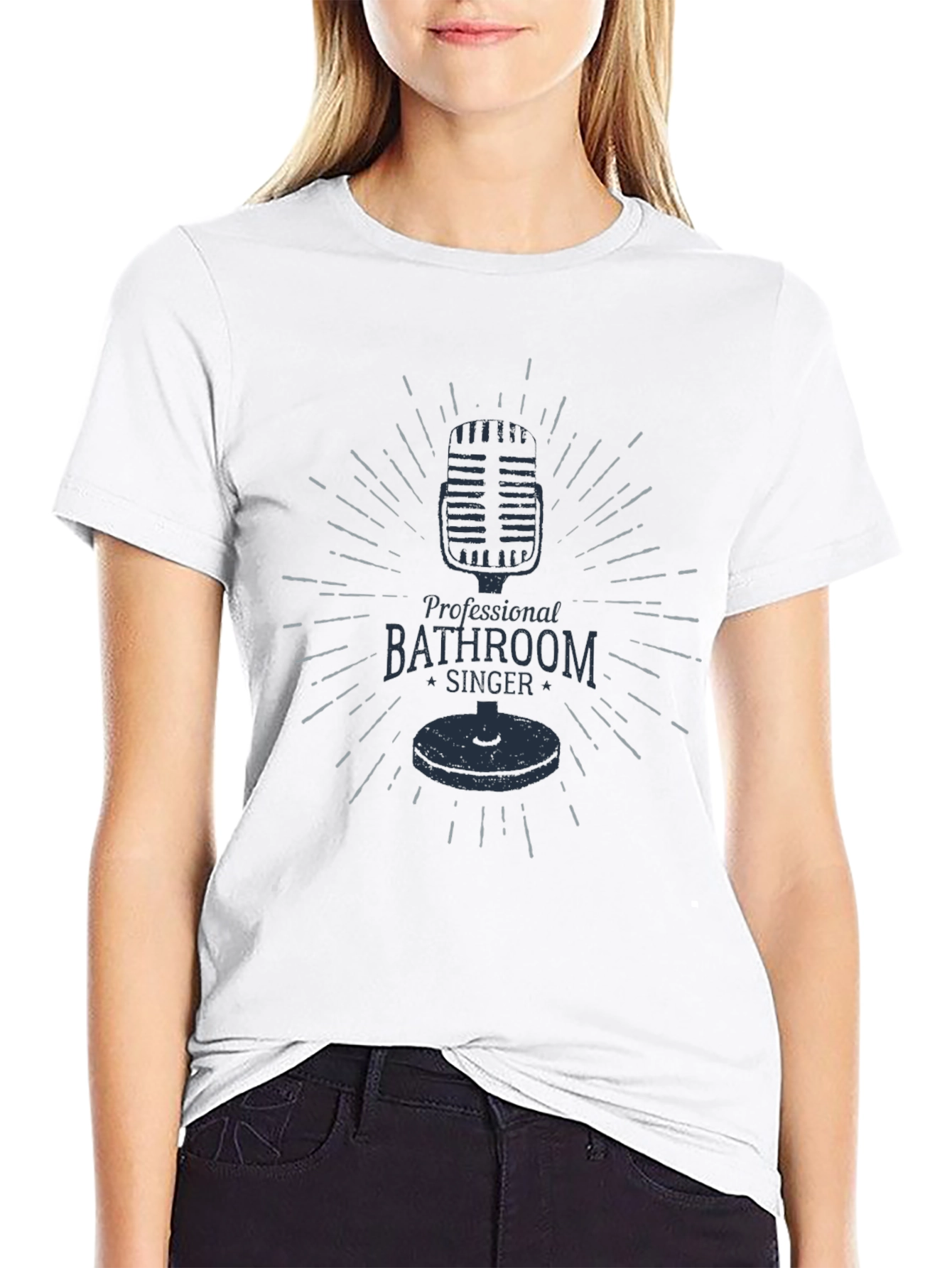 Retro Microphone Bathroom Singer Black Graphic T-Shirt