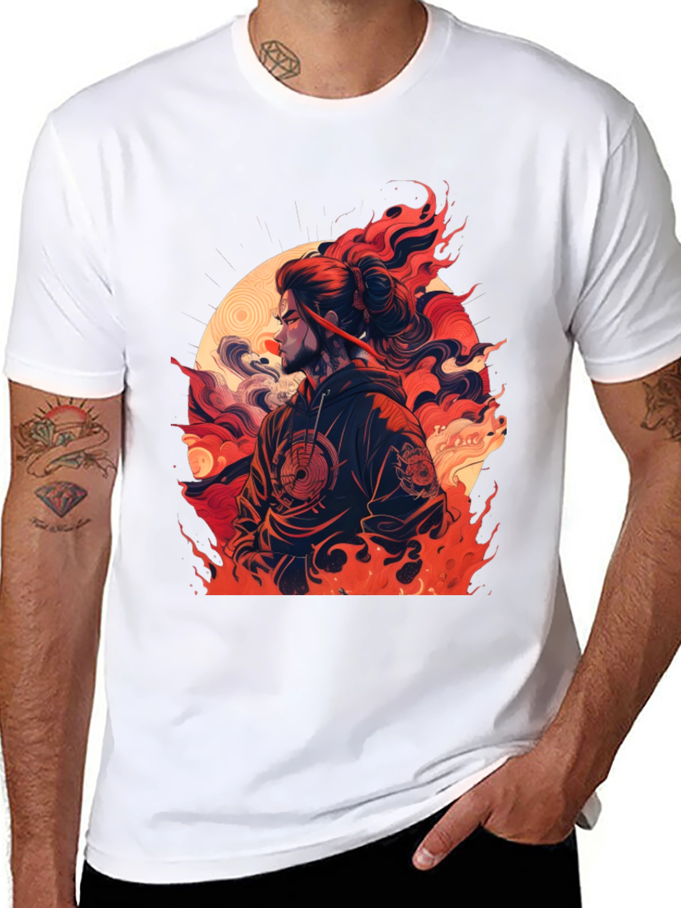 Fiery Ronin Graphic Tee - Unisex Black T-Shirt