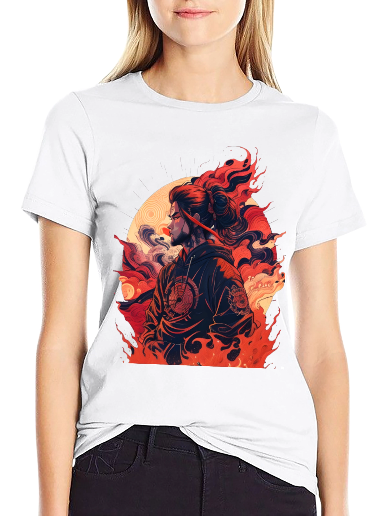 Fiery Ronin Graphic Tee - Unisex Black T-Shirt