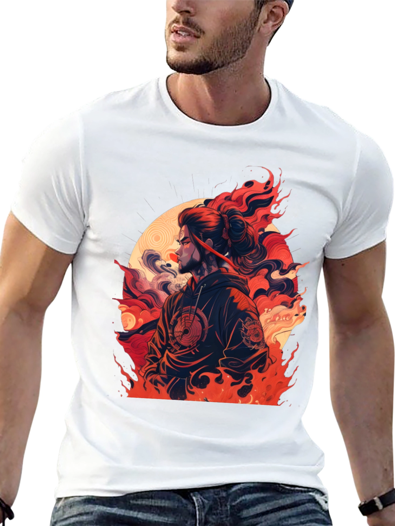 Fiery Ronin Graphic Tee - Unisex Black T-Shirt