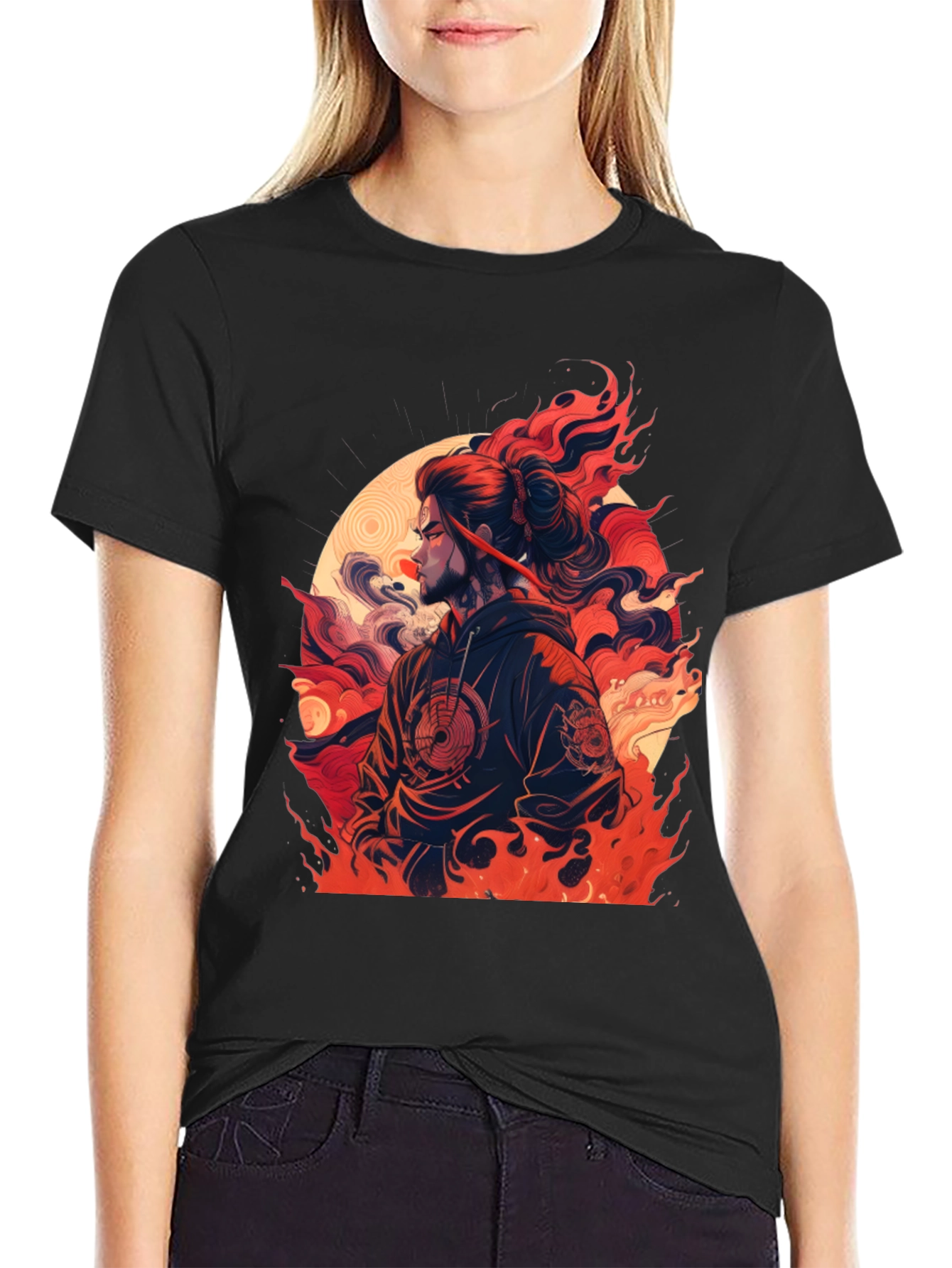 Fiery Ronin Graphic Tee - Unisex Black T-Shirt