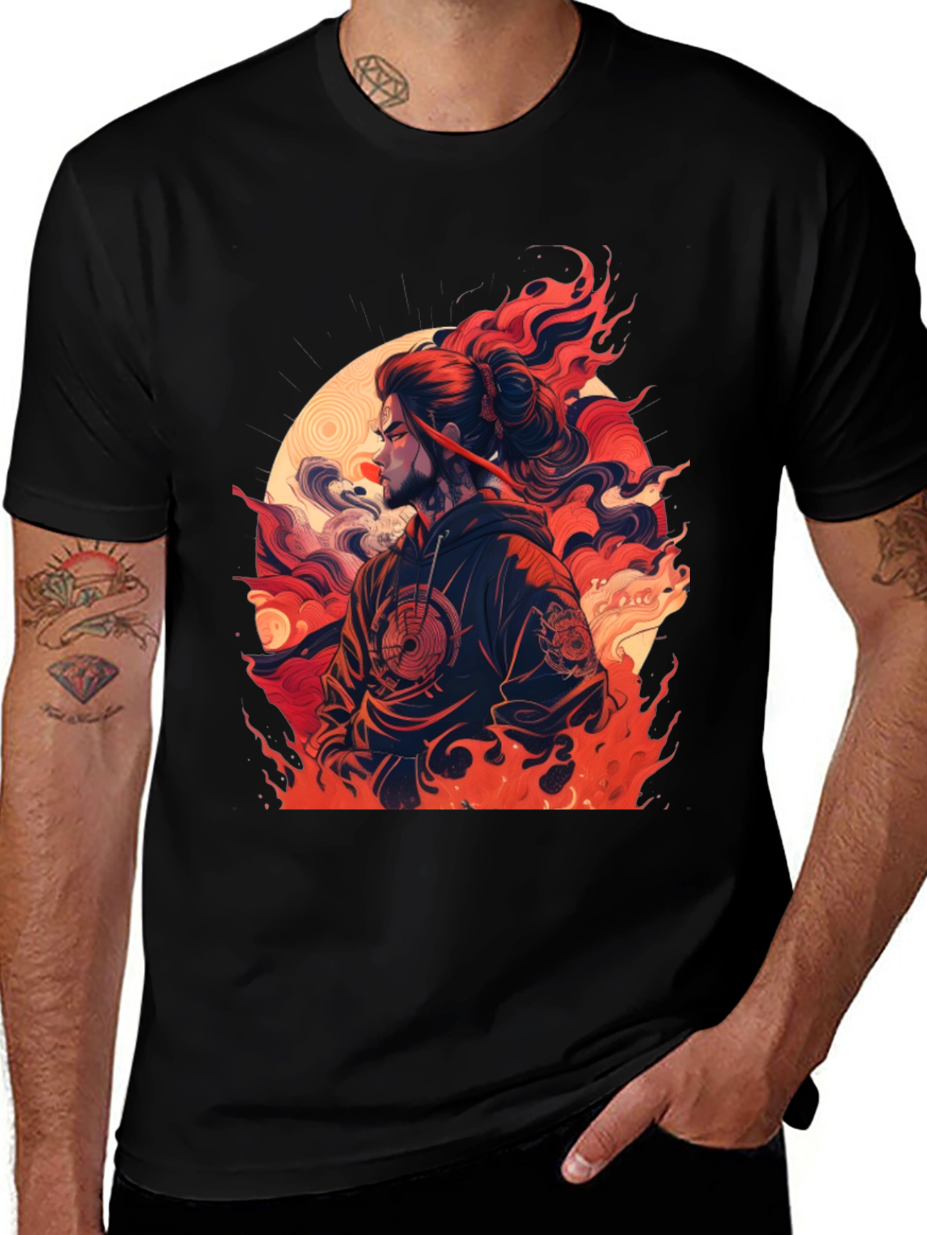 Fiery Ronin Graphic Tee - Unisex Black T-Shirt