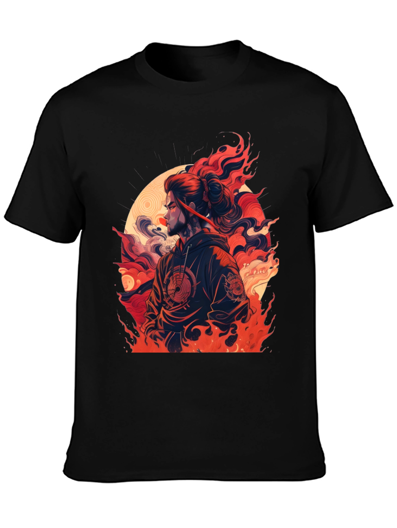 Fiery Ronin Graphic Tee - Unisex Black T-Shirt