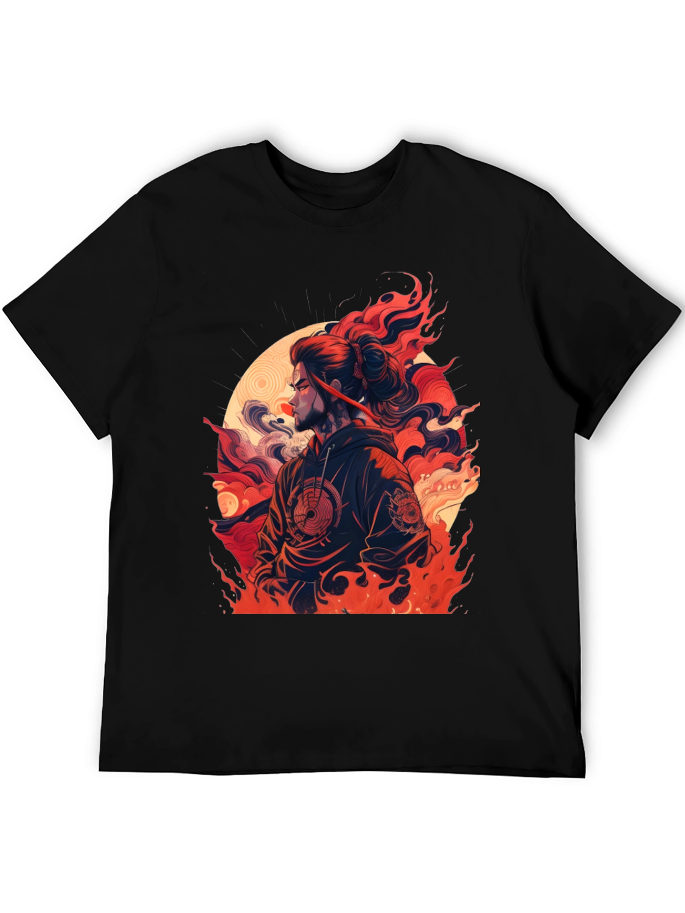 Fiery Ronin Graphic Tee - Unisex Black T-Shirt