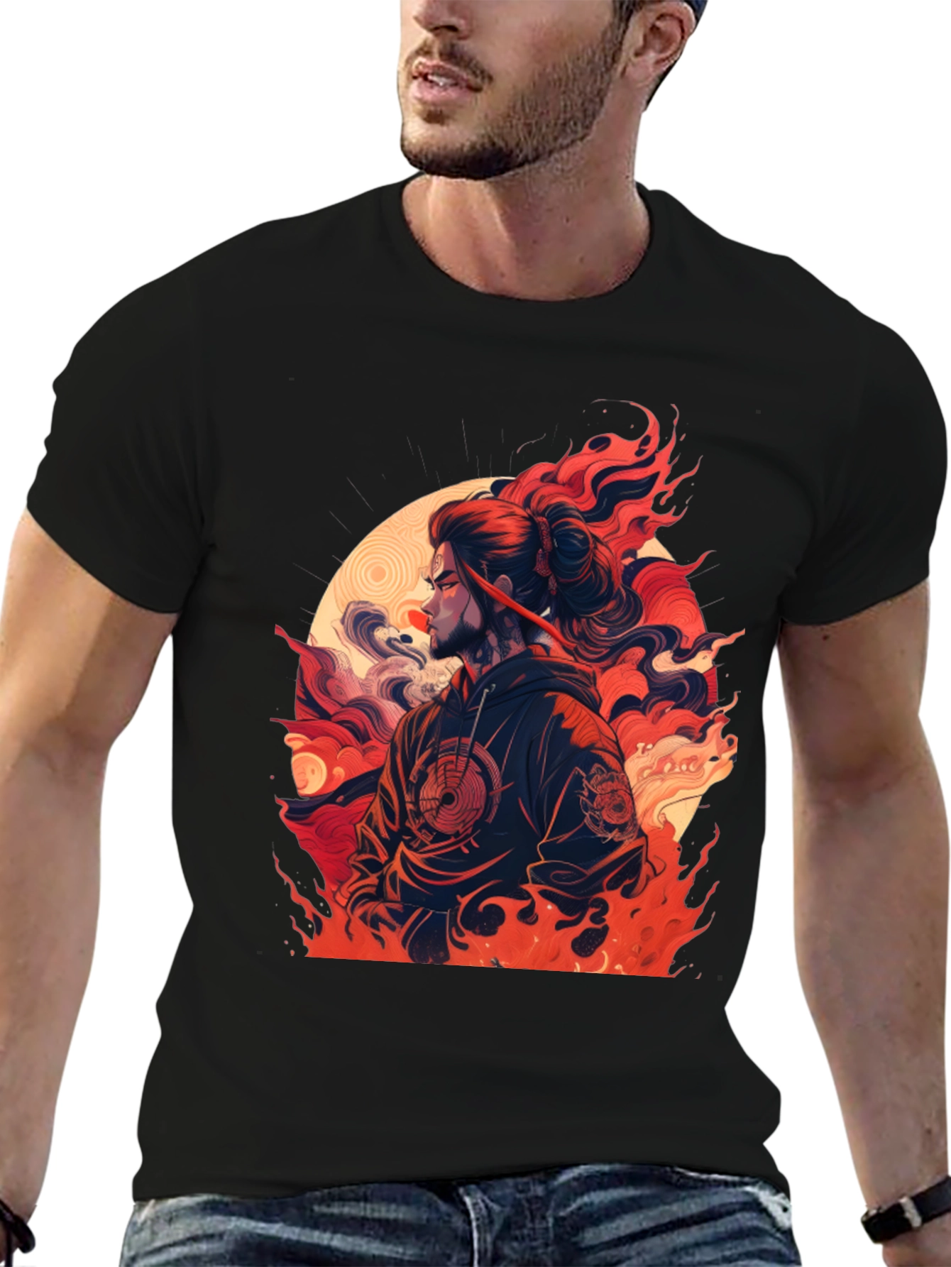 Fiery Ronin Graphic Tee - Unisex Black T-Shirt