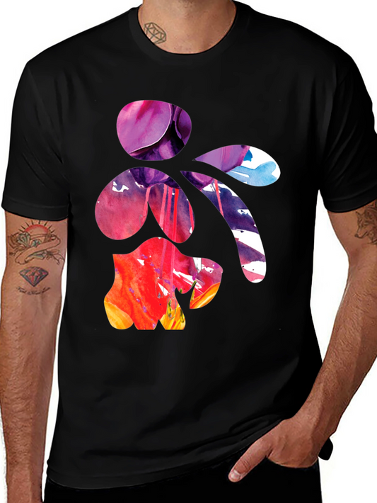 Abstract Floral Art Mens Black T-Shirt
