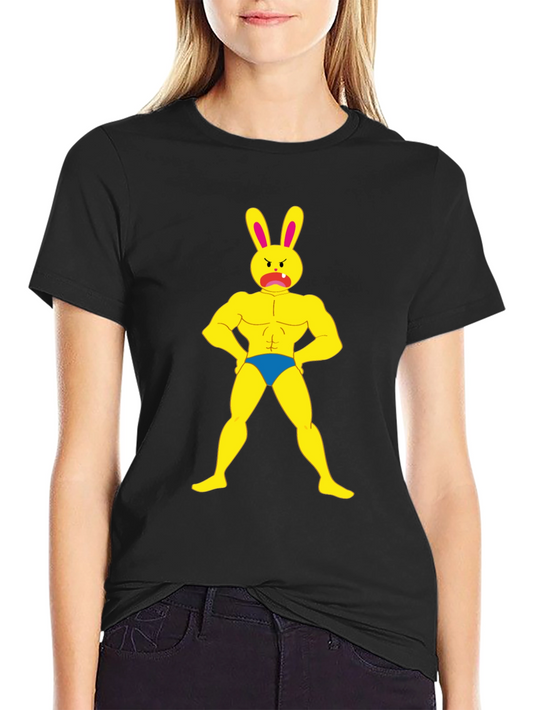 Funny Buff Bunny Graphic Black T-Shirt