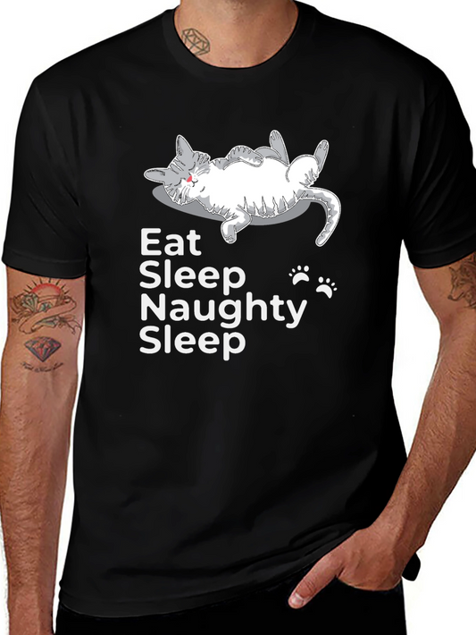 Eat Sleep Naughty Sleep Cat Graphic Tee