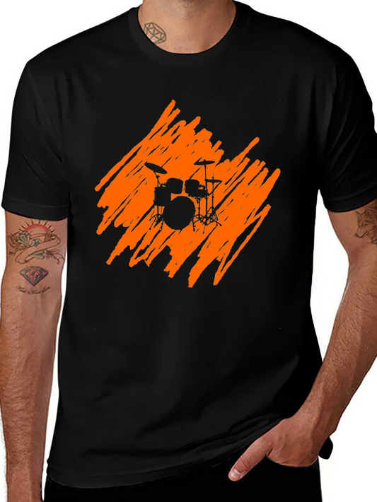 Drum Set Graphic Tee - Black Cotton T-Shirt