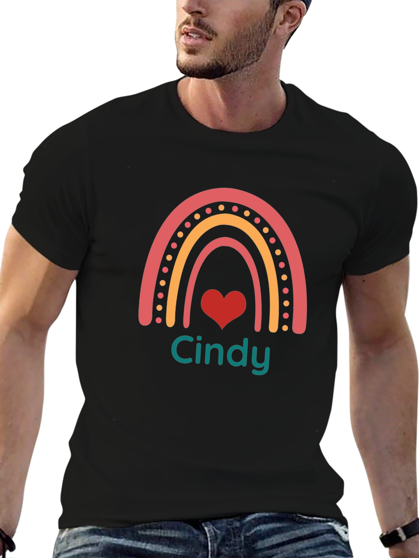 Cindy Rainbow Heart Graphic T-Shirt