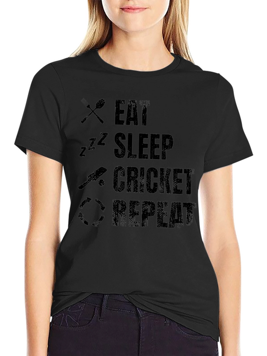 Eat Sleep Cricket Repeat Black Graphic T-Shirt