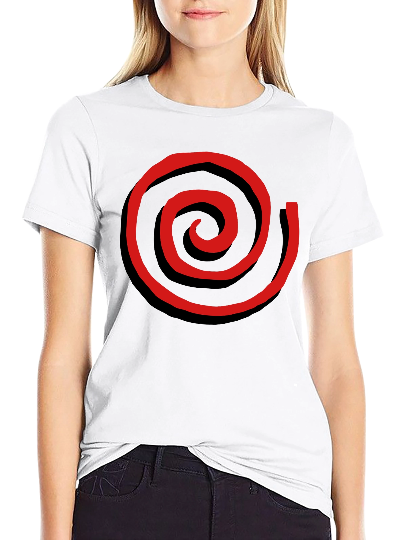 Red Spiral Graphic Black T-Shirt