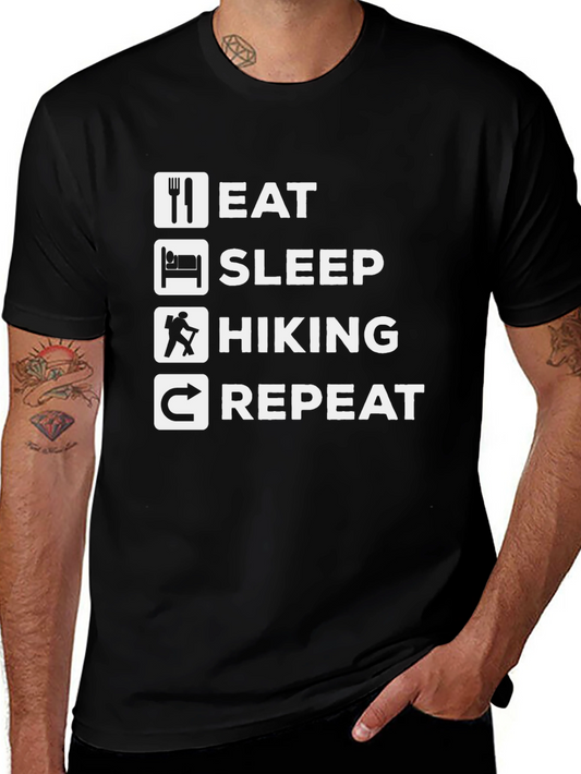 Eat Sleep Hiking Repeat T-Shirt - Black Cotton Tee