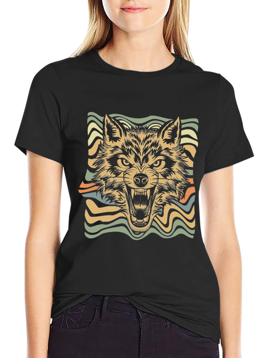 Retro Wolf Graphic Tee - Stylish Black T-Shirt