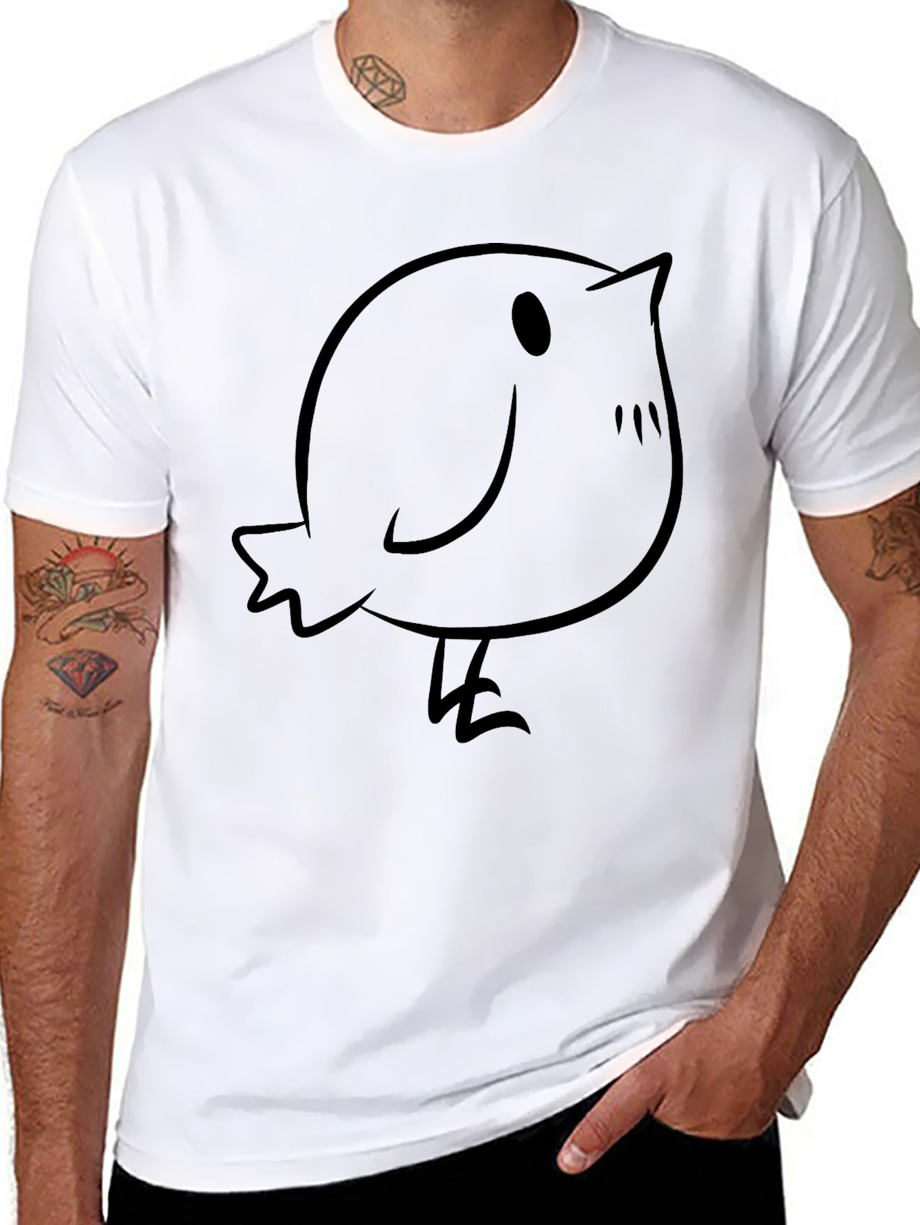 Cute Bird Graphic Tee - Casual Black T-Shirt