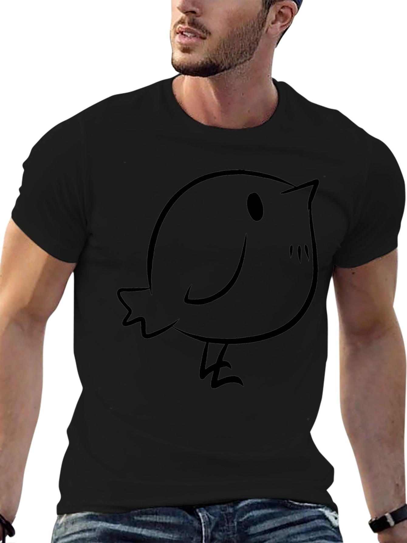 Cute Bird Graphic Tee - Casual Black T-Shirt