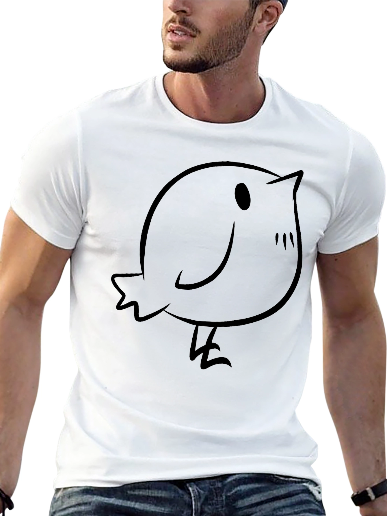 Cute Bird Graphic Tee - Casual Black T-Shirt