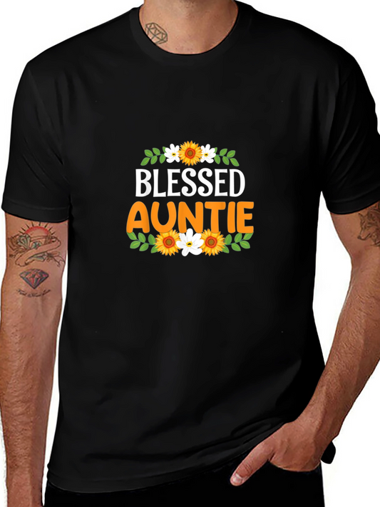 Blessed Auntie Floral Graphic T-Shirt - Black