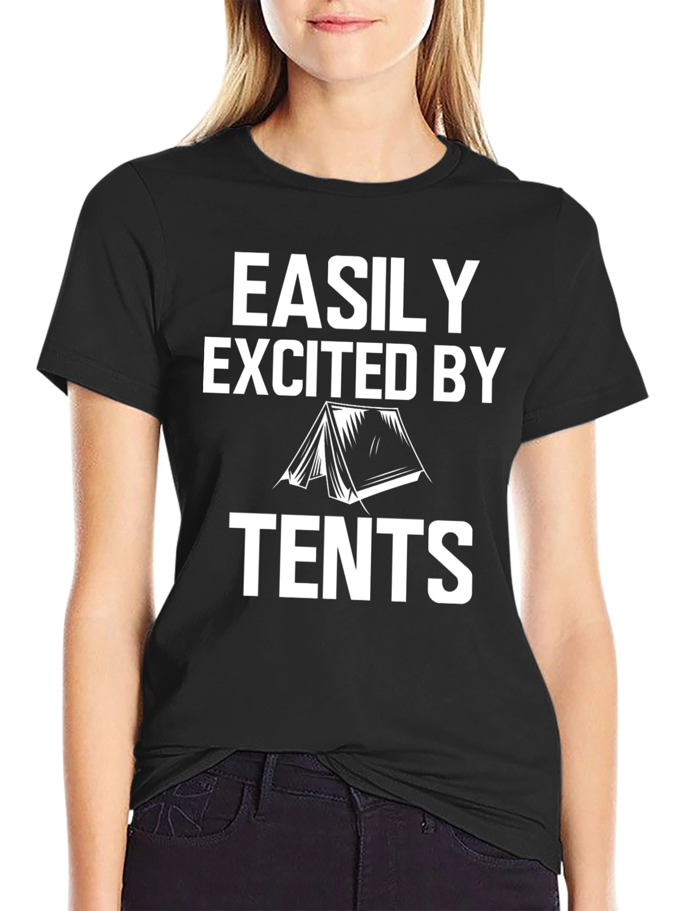 Easily Excited By Tents Black T-Shirt