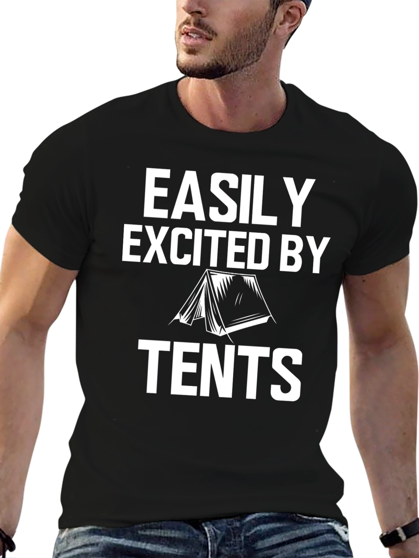 Easily Excited By Tents Black T-Shirt