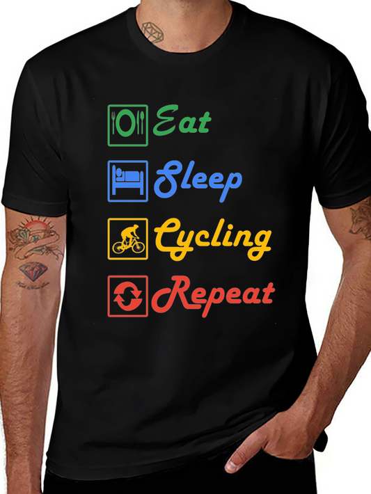 Eat Sleep Cycling Repeat Black Graphic Tee
