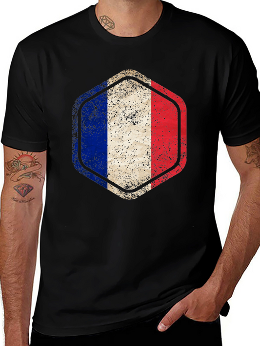 French Flag Hexagon Graphic T-Shirt