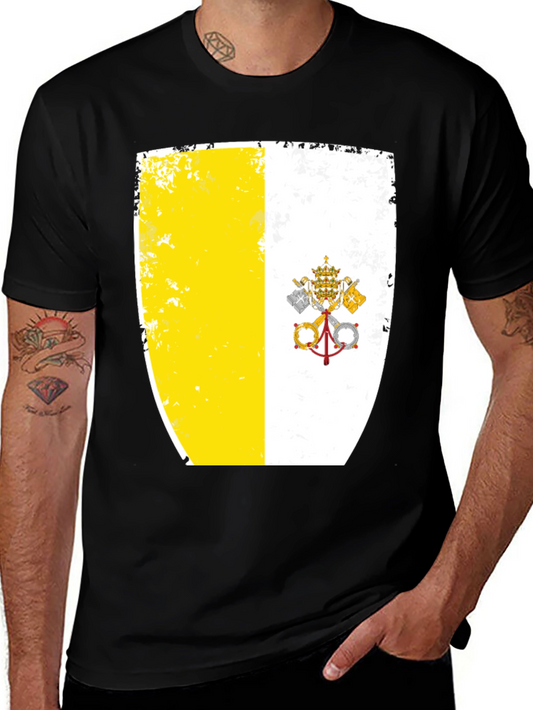 Vatican Flag T-Shirt - Black Crew Neck Short Sleeve