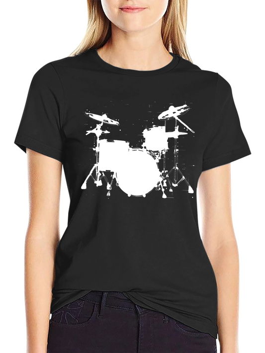 Drum Set Graphic T-Shirt - Black Cotton Blend Tee