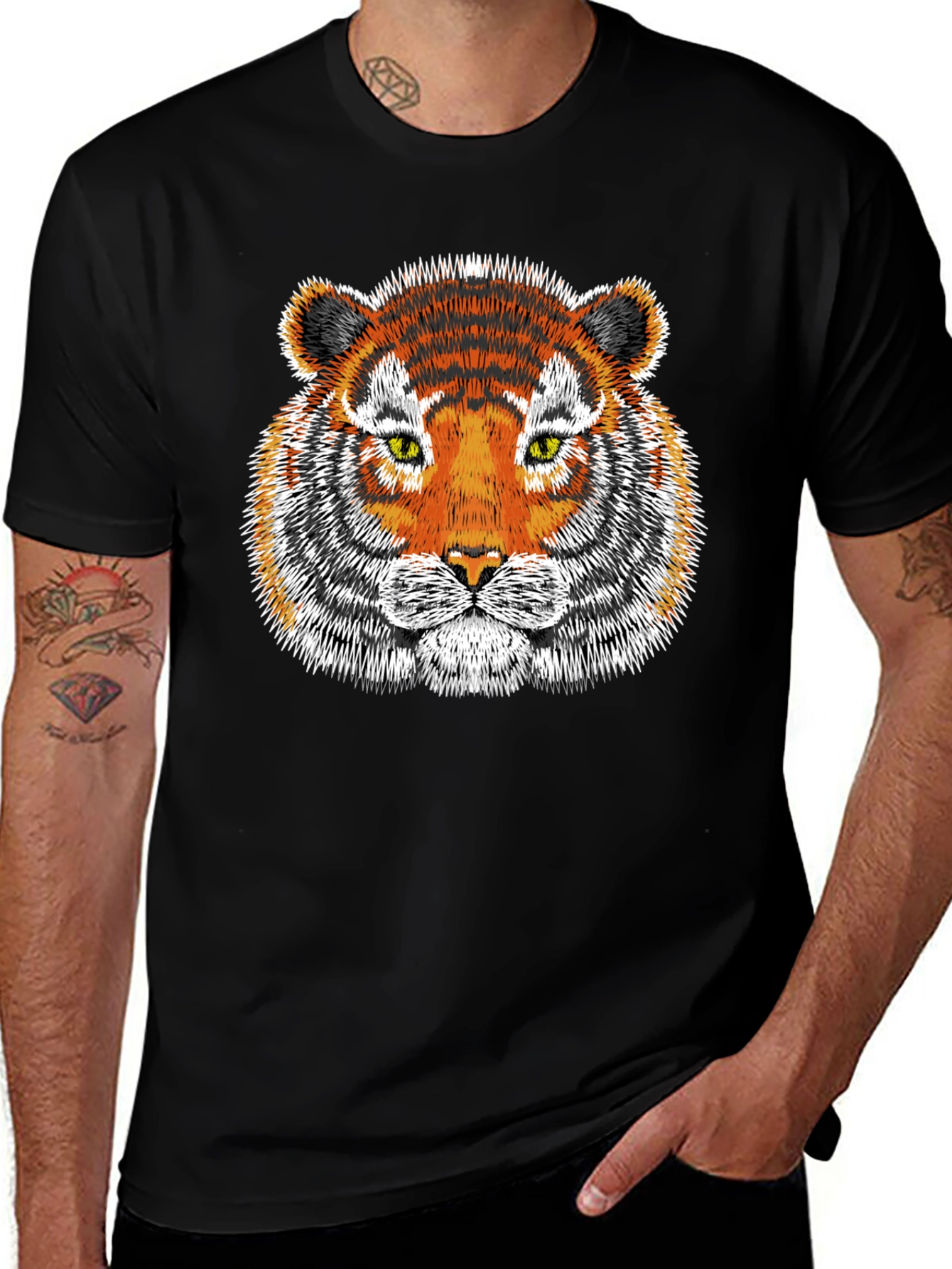 Tiger Graphic Tee - Black Cotton T-Shirt