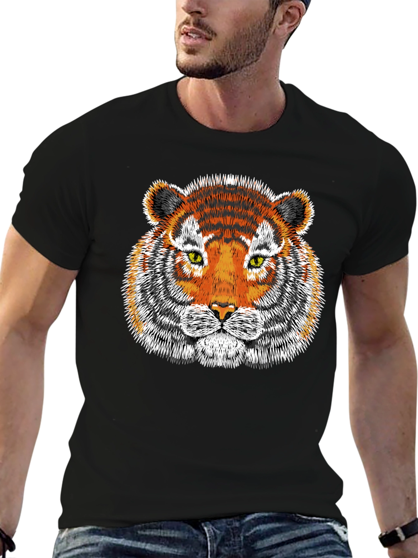 Tiger Graphic Tee - Black Cotton T-Shirt