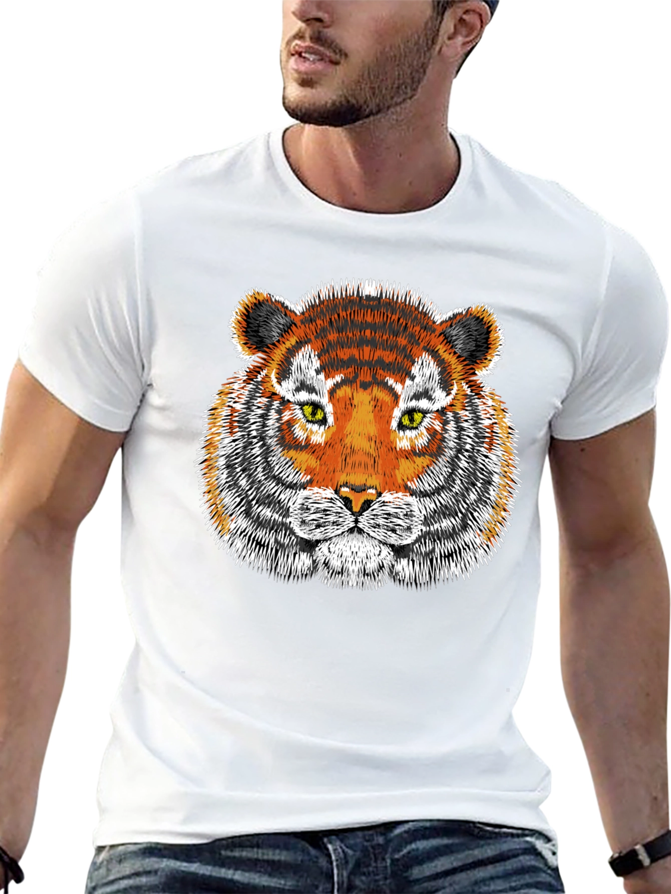 Tiger Graphic Tee - Black Cotton T-Shirt