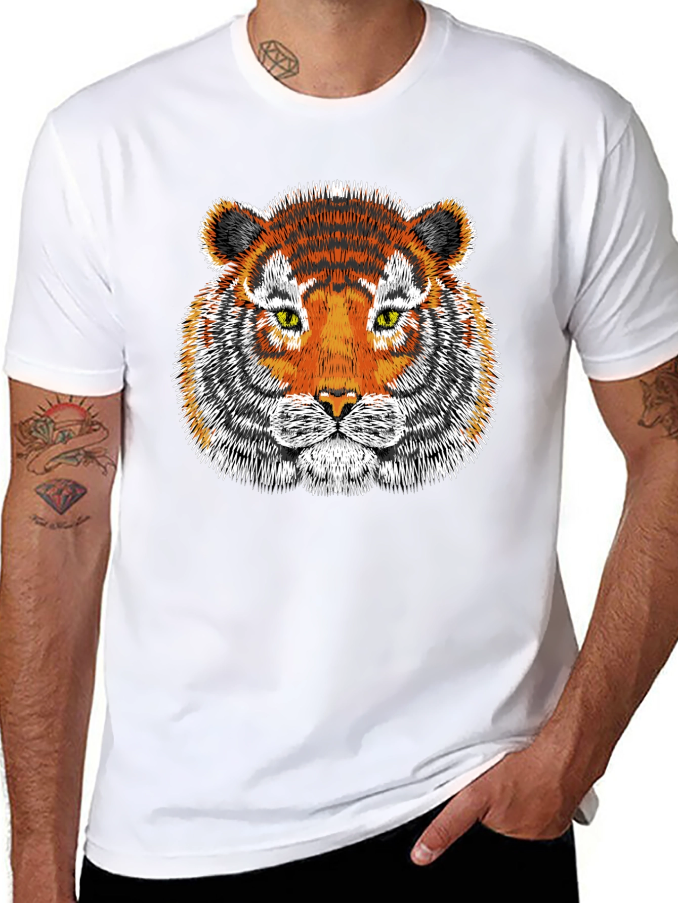 Tiger Graphic Tee - Black Cotton T-Shirt