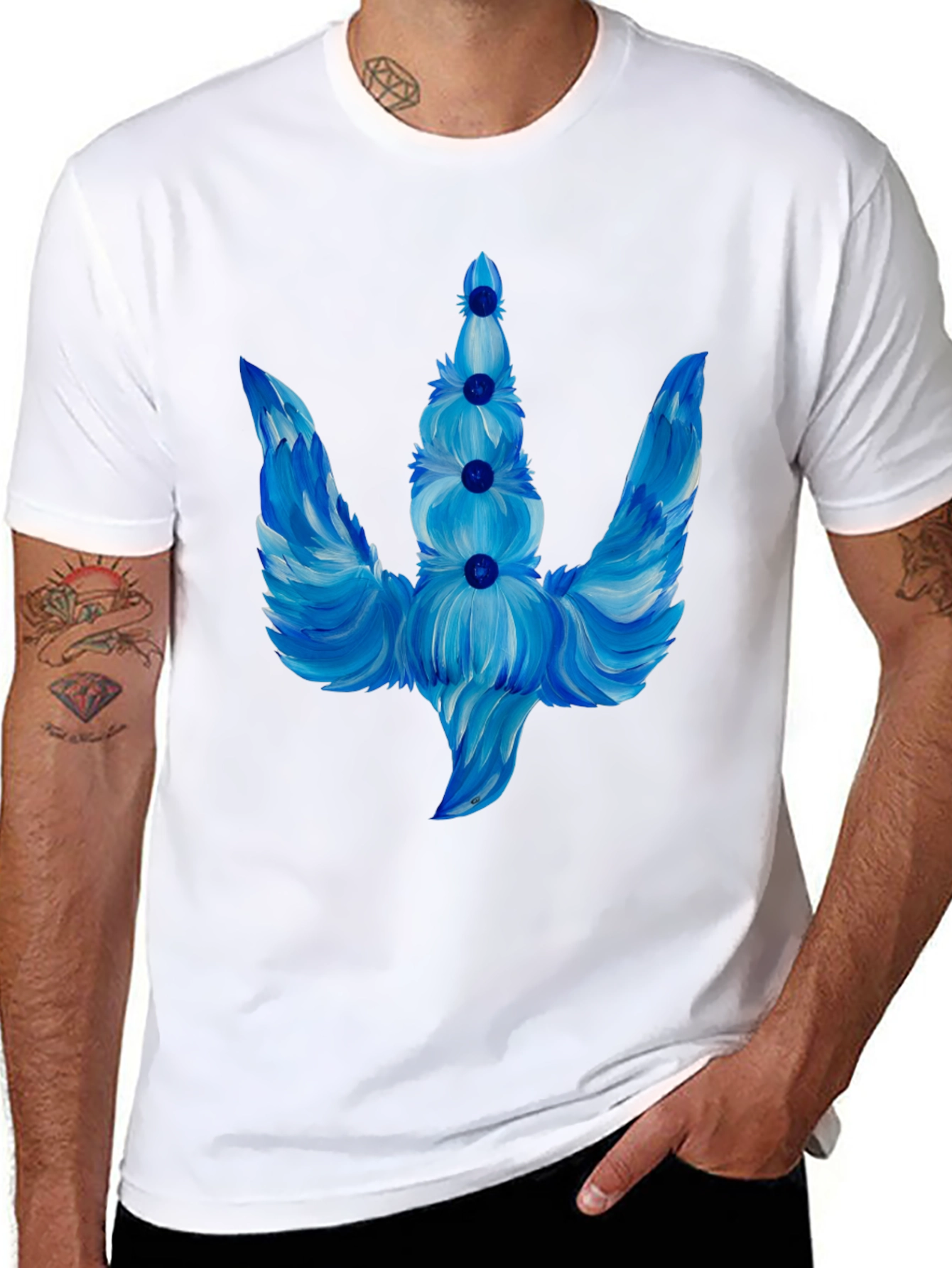 Blue Floral Trident Graphic T-Shirt