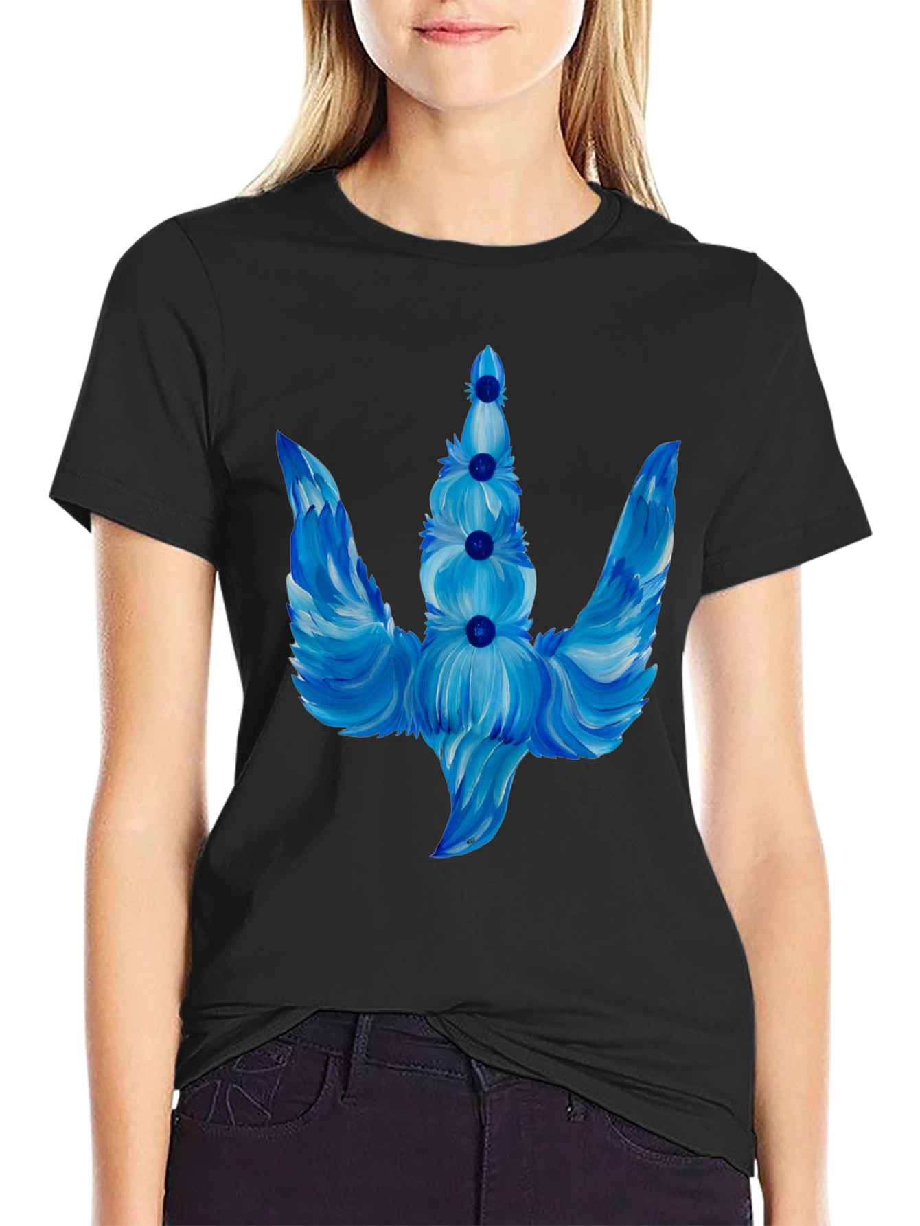 Blue Floral Trident Graphic T-Shirt