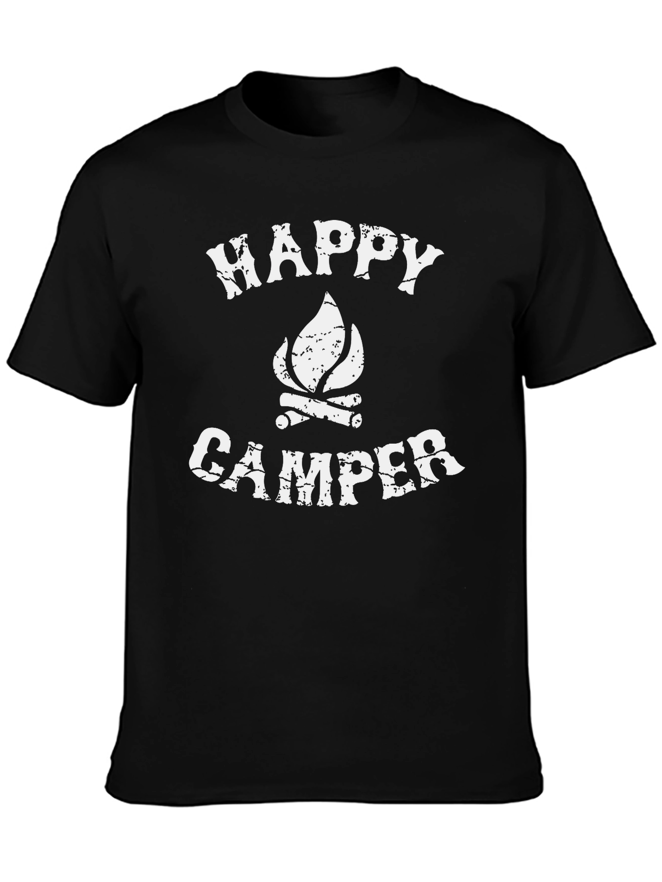 Happy Camper Graphic Tee - Black Cotton Camping Shirt