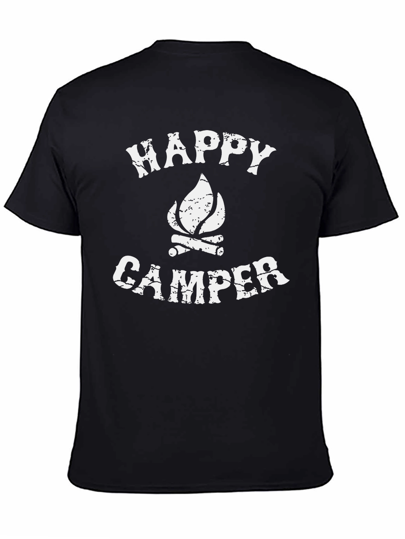 Happy Camper Graphic Tee - Black Cotton Camping Shirt
