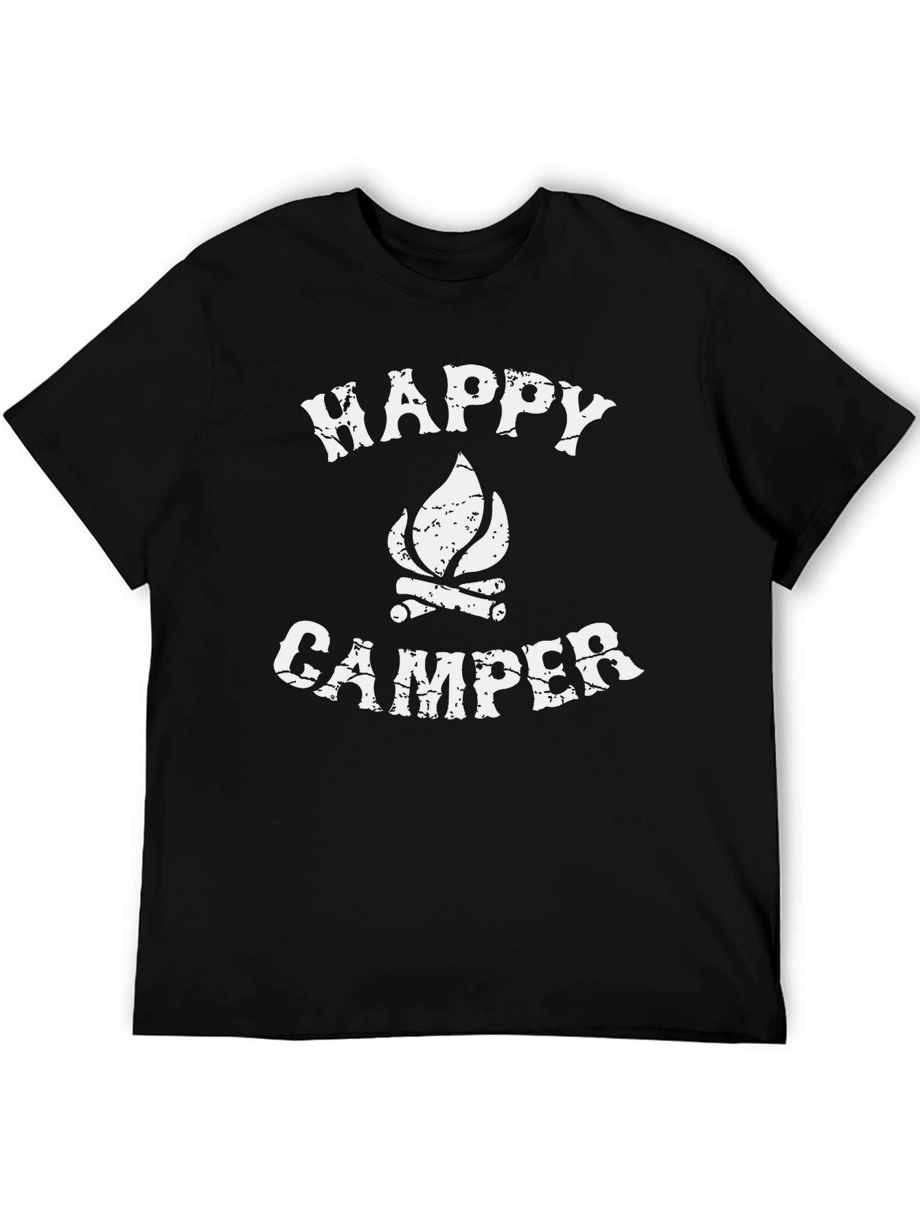 Happy Camper Graphic Tee - Black Cotton Camping Shirt