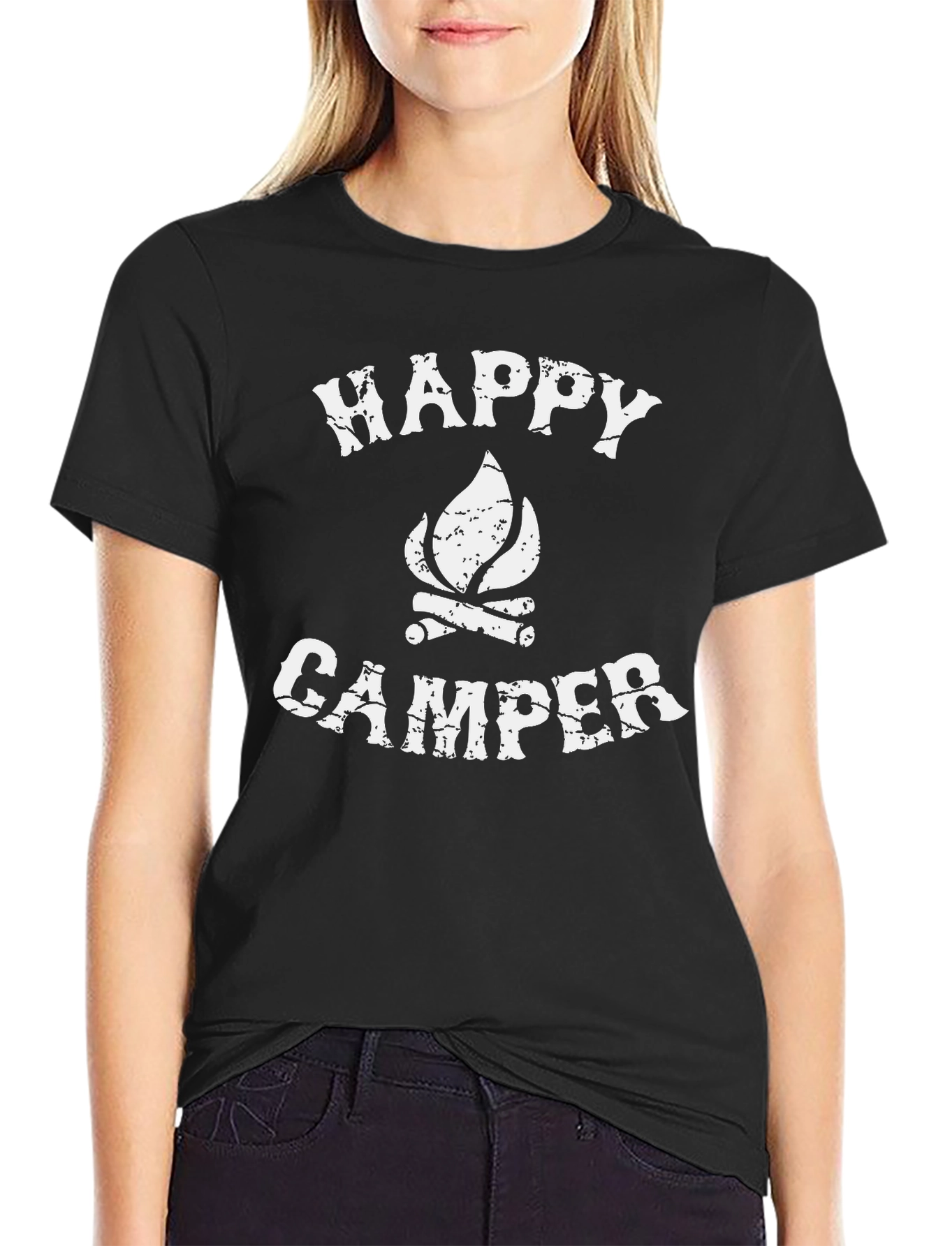 Happy Camper Graphic Tee - Black Cotton Camping Shirt