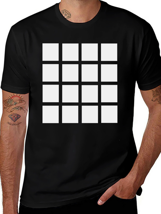 Modern Grid Pattern Black T-Shirt