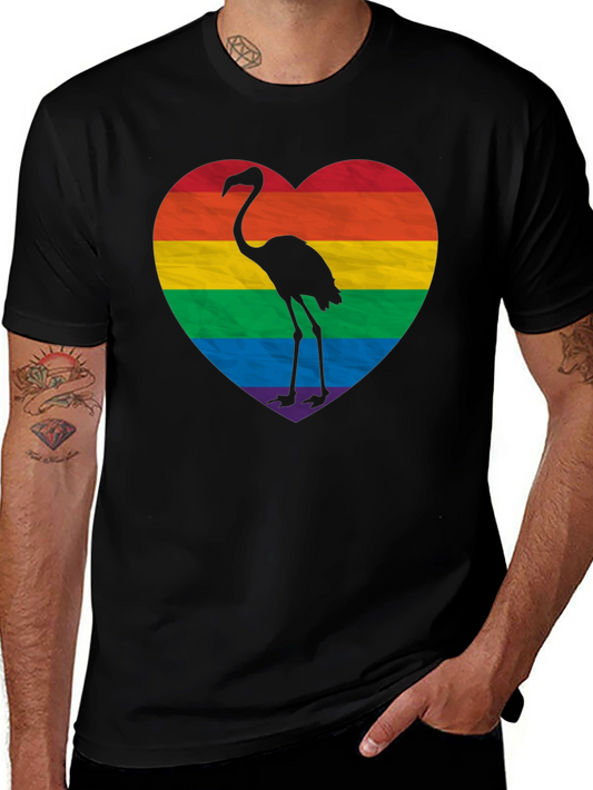 Pride Flamingo Heart T-Shirt - Black LGBTQ+ Tee