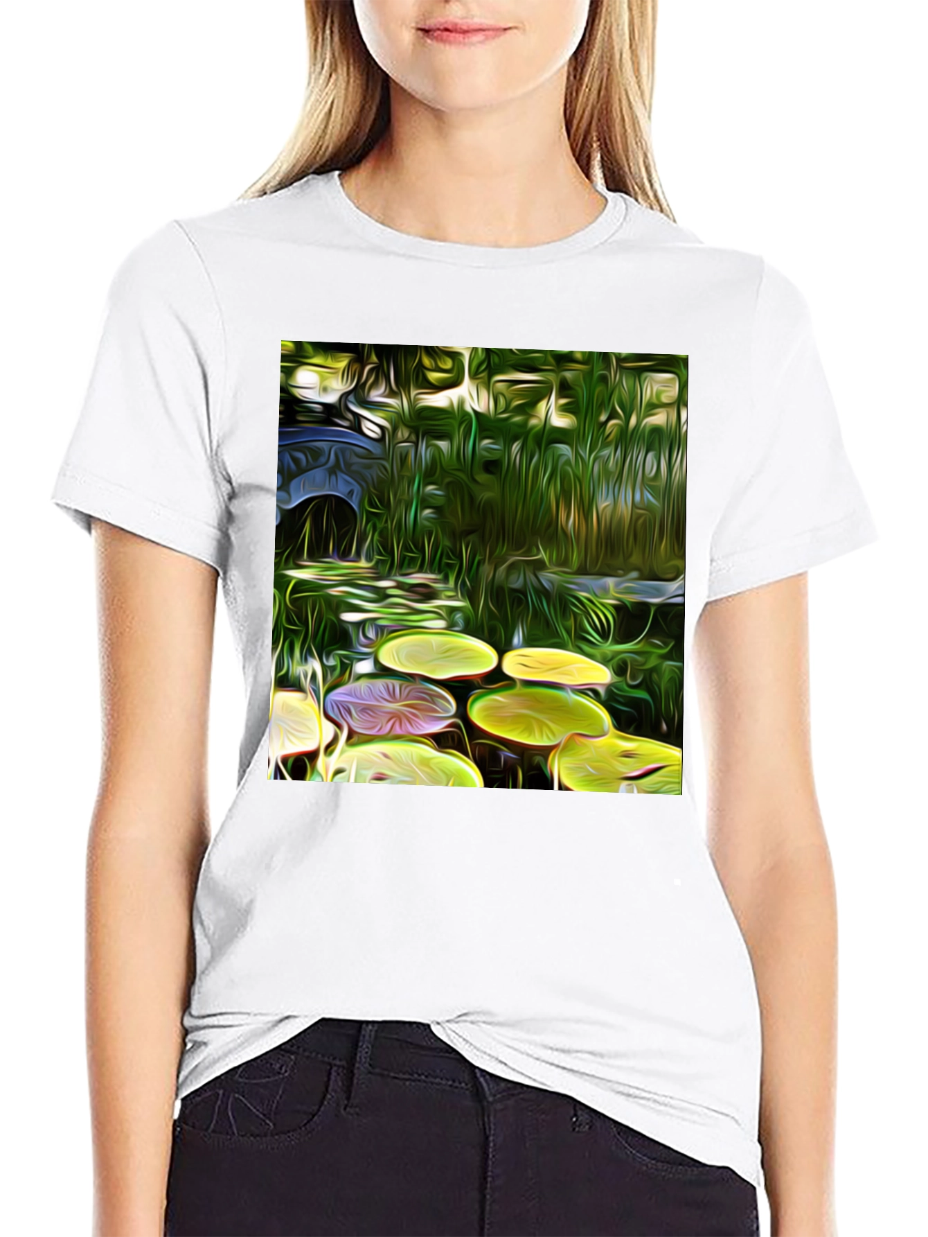 Lily Pad Pond Black T-Shirt - Artistic Impression