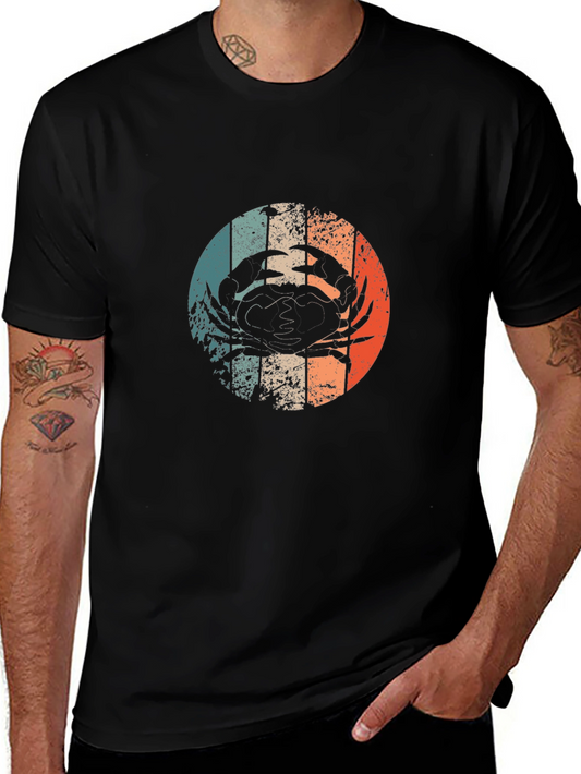 Retro Crab Graphic Tee - Black Cotton T-Shirt