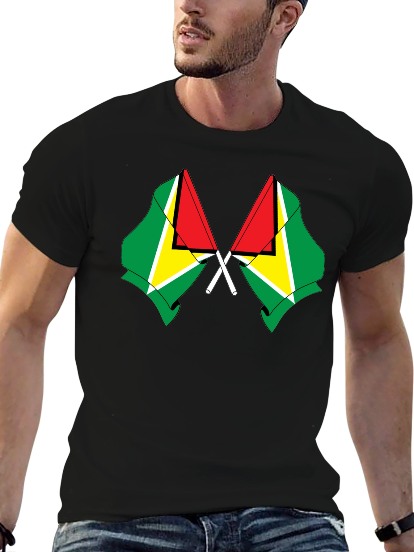 Guyana Flag T-Shirt -  Black Cotton Tee