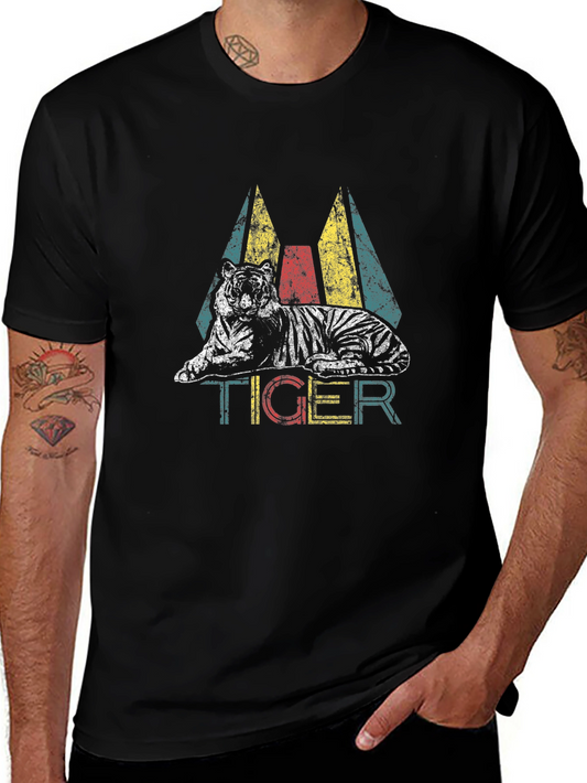 Retro Tiger Graphic Tee - Vintage Style Mens T-Shirt